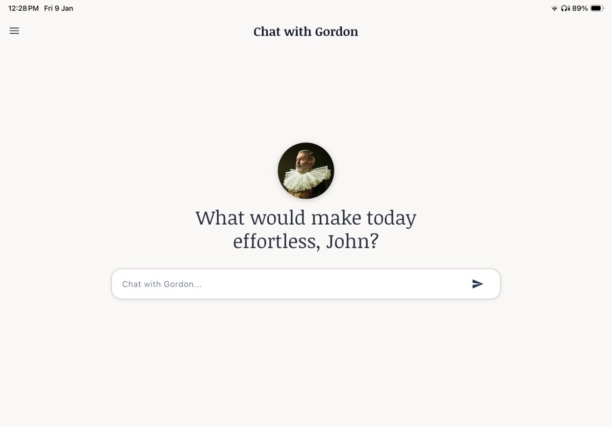 Chat with Gordon on an iPad, ready for a question about the salon.