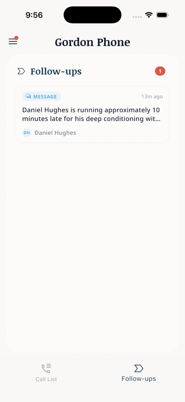 The Follow-ups queue, with a message tagged Action Required waiting for attention.