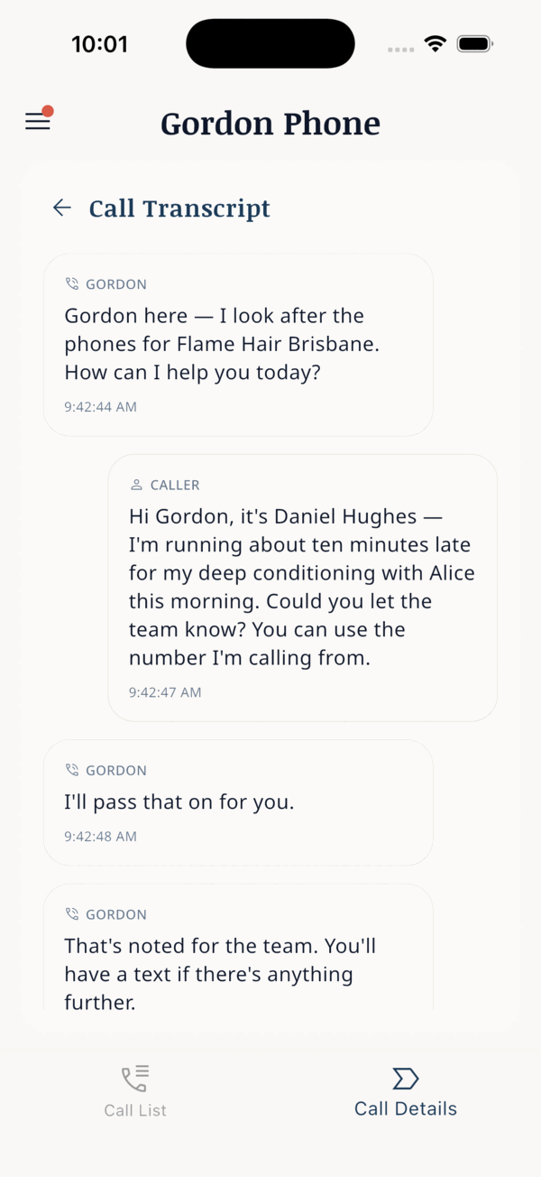 The full transcript of a call between Gordon and a caller.